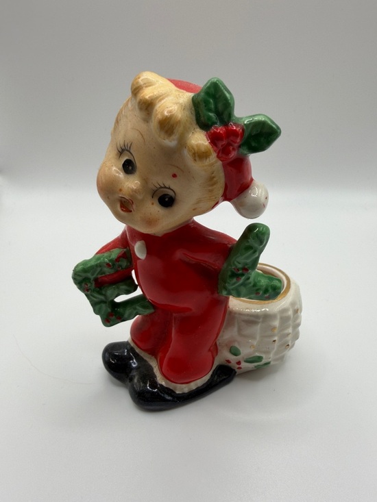Vintage Commodore Christmas Noel Candle  Holders Blonde Pixie Japan Red -EL Only